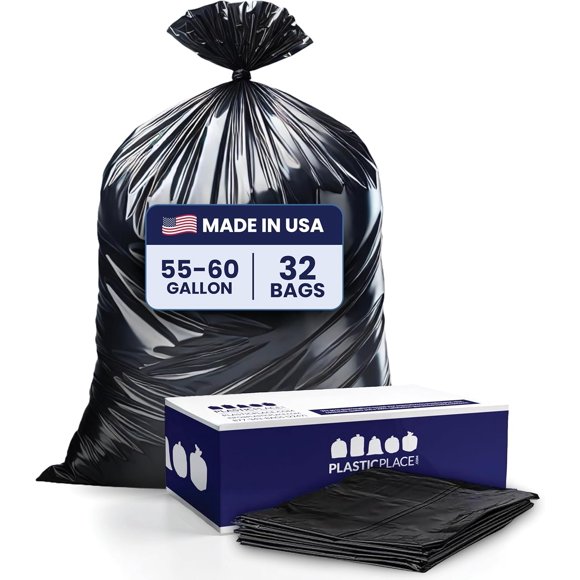 Plasticplace Black Contractor Bags, 55 Gallon, 38x58, 3 Mil, 32/case