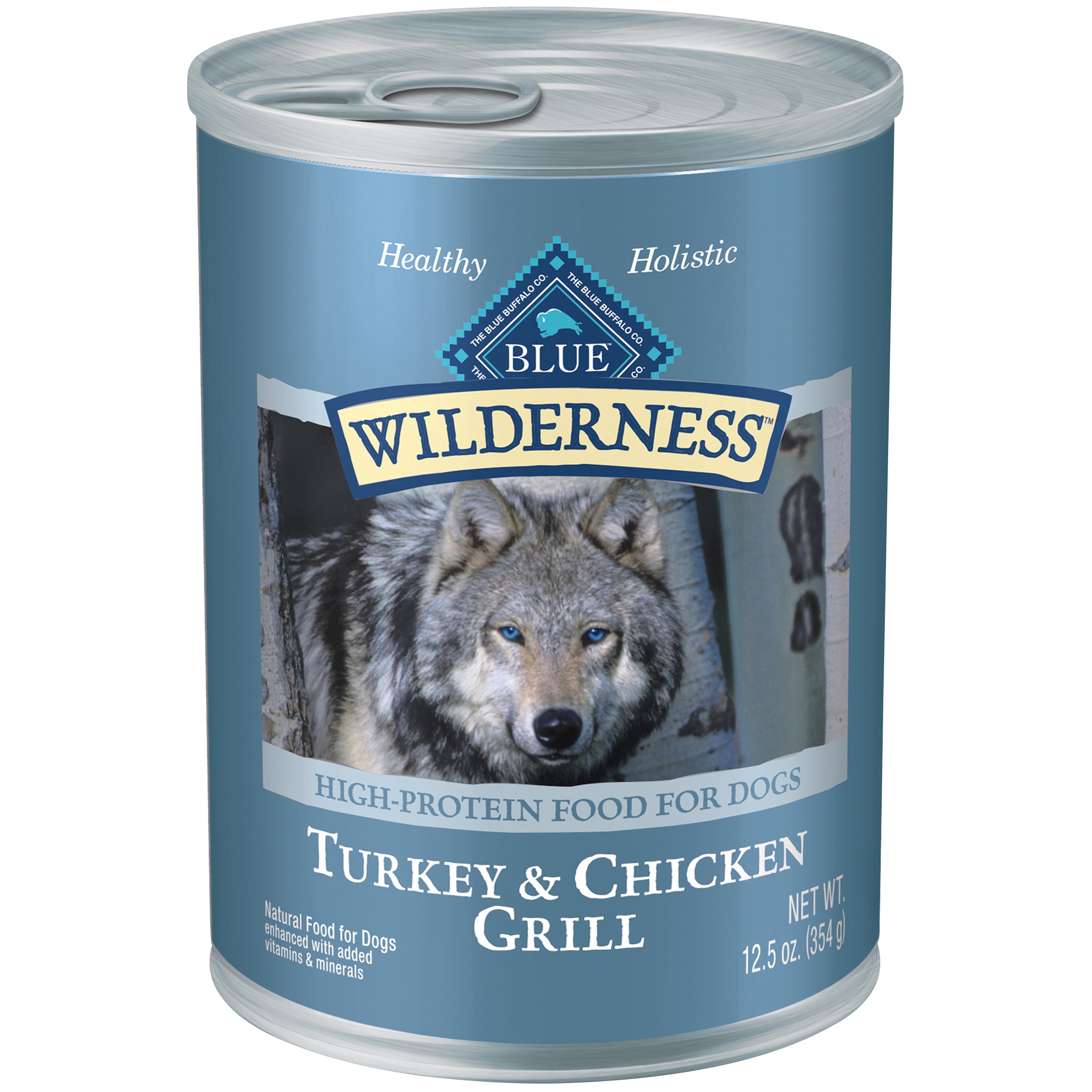 Blue Buffalo Wilderness High Protein Turkey and Chicken Wet Dog Food for Adult Dogs, Grain-Free, 12.5 oz. Can