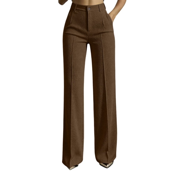 QQZ Wide Leg Palazzo Pants For Women, High Waisted Waffle Knit Flowy Dress Pants With Pockets