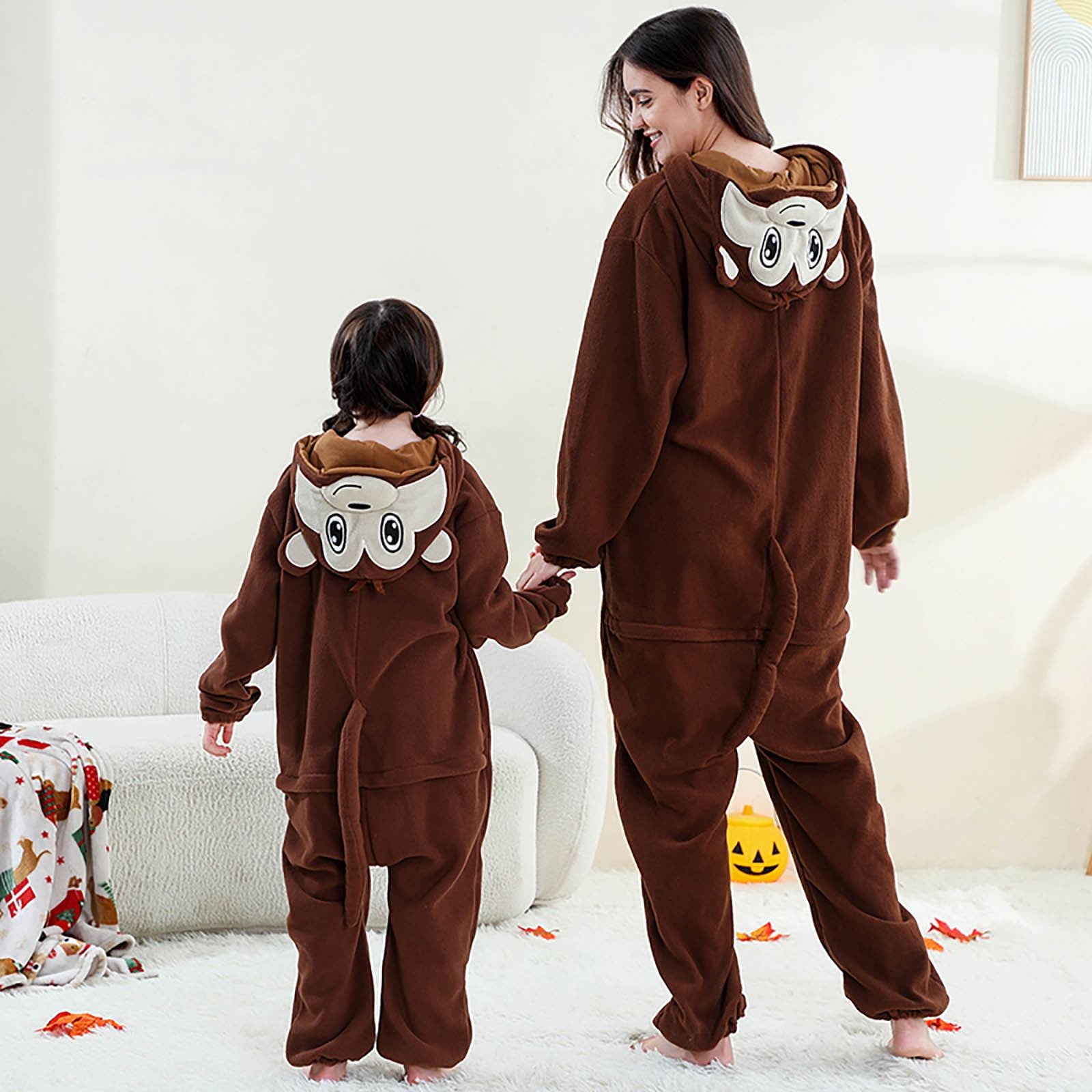 YUEHUA Kids Onesie Animal One Piece Pajamas Christmas Monkey Cos-tume Girls Boys Fleece Hooded Onesie Pajamas Cute Fuzzy Sleepwear Winter Warm Romper Outfits, 11-12 Years