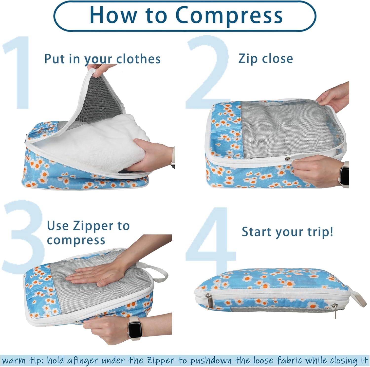 7 count Compression Packing Cubes for Travel Luggage, Lightweight Suitcase Organizer Bags Set, Compression Packaging Cube for Travel Essentials, Packing Cubes for Carry  Suitcase