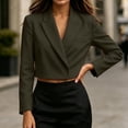 thumbnail image 7 of Guieoi Fall Blazer for Women Long Sleeve Cropped Notched Lapel Hidden Buttons Business Casual Office Jacket with Shoulder Pads And Lining Green S, 7 of 7