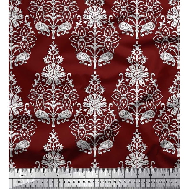 Soimoi Poly Georgette Fabric Leaves & Floral Block Print Fabric by The Yard 52 Inch Wide