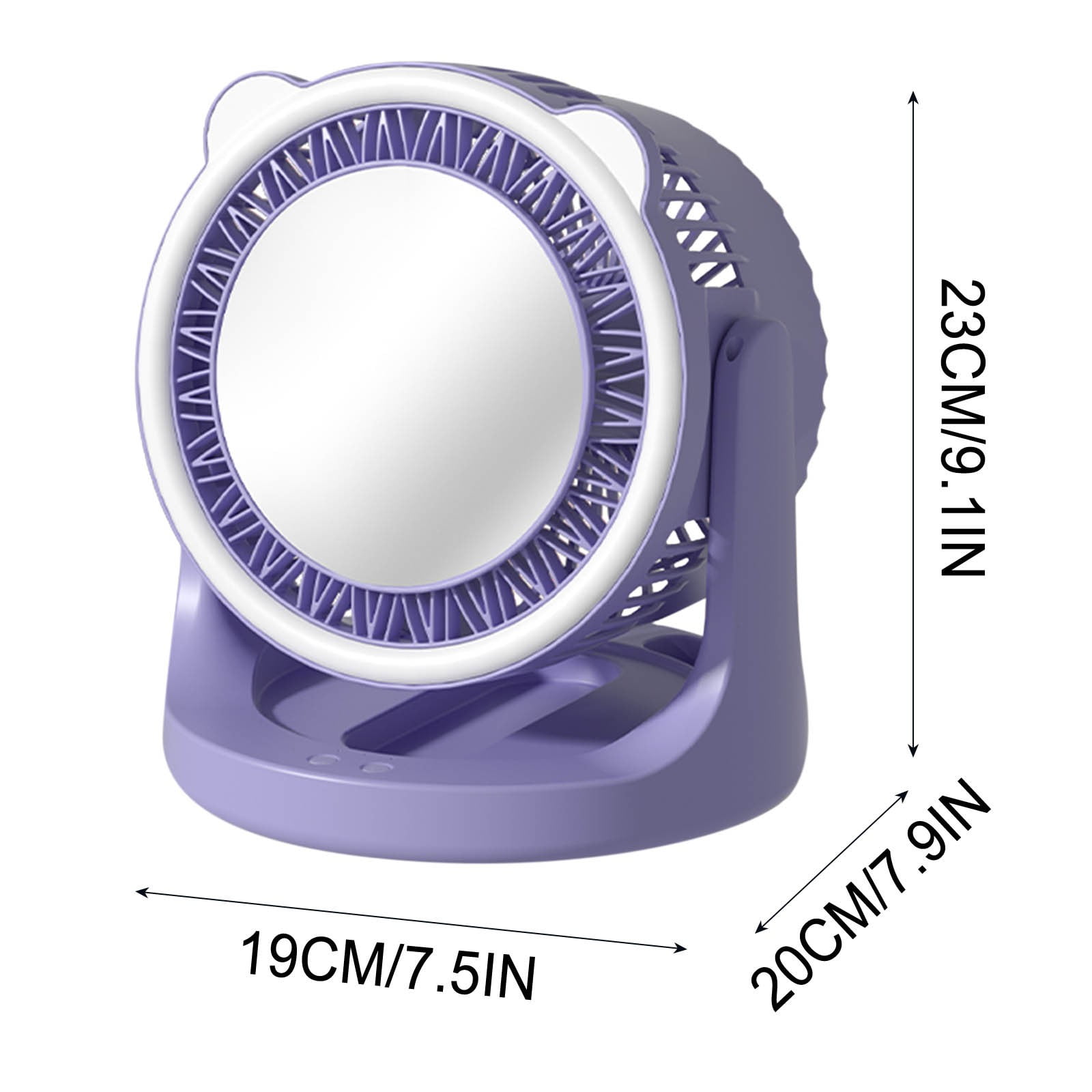 LSLJS USB Desk Fan, Portable Desktop Table Fan with Mirror & LED Lights, 180°Rotatable 3 Speeds Strong Airflow Quiet Operation Cooling Fan, Hanging/Standing Small Personal Fan for Home Office Bedroom