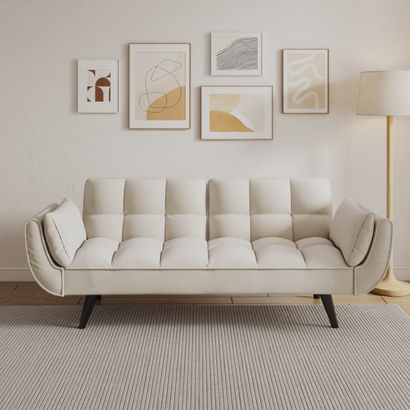 Jopath 74" Beige Sofa Bed For Small Spaces - 2 Seater Convertible Couch With 3 Adjustable Positions, Comfortable Apartment Living Room Furniture, Easy Assembly