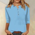 thumbnail image 4 of WTXUE T-Shirts 3/4 Sleeve, Crew Neck Shirts for Women's Button up T Shirt Top Solid | Casual for Women Sky Blue S, 4 of 5