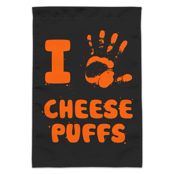 I Love Cheese Puffs Hand Print and Crumbs Funny Garden Yard Flag
