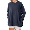 thumbnail image 2 of Oversized Sweatshirt for Women Solid Color Crew Neck Side Slit Pullover Loose Fit Comfy Long Sleeve Tops, 2 of 5