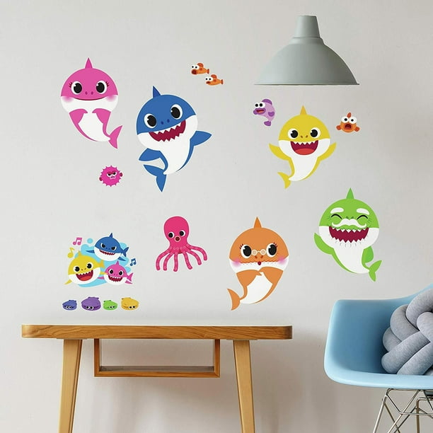 Roommates Baby Shark Peel Stick Wall Decals 39 Characters Room Decor Stickers Walmart Com Walmart Com