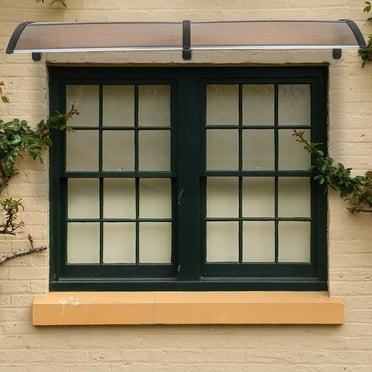 80"x40" Window Door Awning Canopy, Polycarbonate Cover Entry Door Outdoor Window Awning Exterior, UPF 50 , Front Door Overhang Awning for Sun Shutter Brown & Black