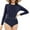 Navy, variant on WREESH Womens One Piece Swimsuit Long Sleeve Rash Guard Swimsuits Solid Color Fashionable and Zippered Swimsuit Bathing Suits Navy