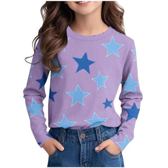 YunPes Girls' Long Sleeved Shirts Colorful T Shirts Round Neck Tops Light T Shirts Loose Pullovers Basic Long Sleeve Tee Shirts