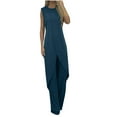 thumbnail image 1 of Ladies Summer Fashion Casual Loose Round Neck Sleeveless Solid Wide Leg Linen Suit, 1 of 6