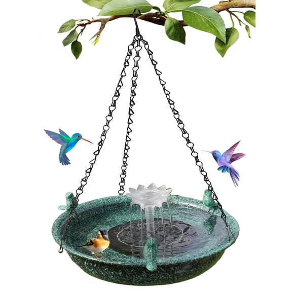 Hanging Bird Bath with Solar Fountain,Metal Hanging Bird Bath for Outside,Outdoor Bird Bath Bowl, for Outdoors Garden Patio Decor