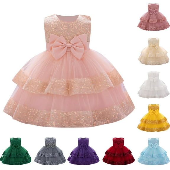 HaiMao Baby Girls Dress Toddler Party Dress Cute Church Baptism Birthday Party formal Dress Yellow 12 Months