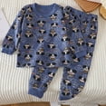 thumbnail image 2 of Vunhao Girls Pajama Sets on Clearance, Long Sleeve Crewneck Thermals and Cute Print Sleepants Cotton Boys and Girls 2Pc on Sale Blue Size 8 T, 2 of 3