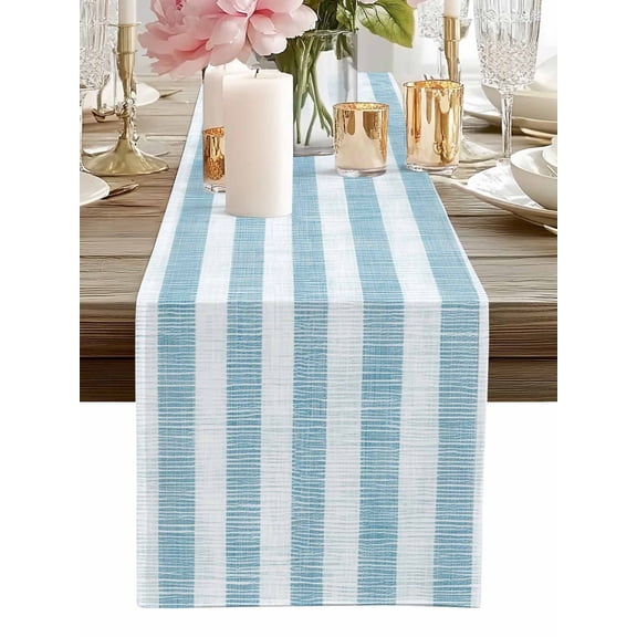 Table Runner Blue Linen Stripes Table Runners Retro Striped Lines Cotton Linen Dresser Scarf Kitchen Dining Table Decor for Home Dinner Party Decor 13x36 Inch