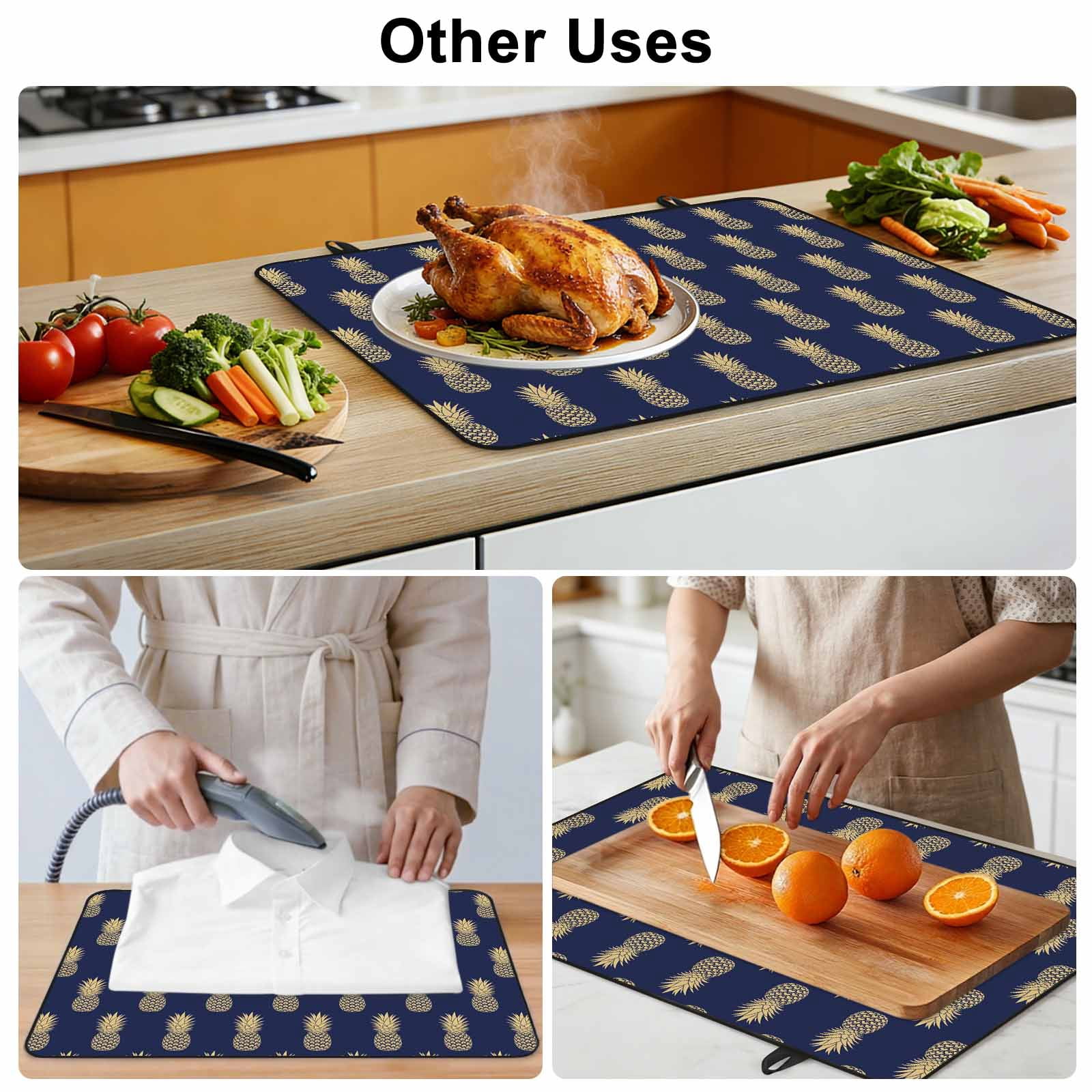Pineapple Stove Top Cover for Electric Stove, Heat-proof & Non Slip Glass Top Stove Cover Protector, Yellow Fruit Navy Blue Summer Tropical Kitchen Flat Cooktop Rubber Mat 28.5x20.5 Inches