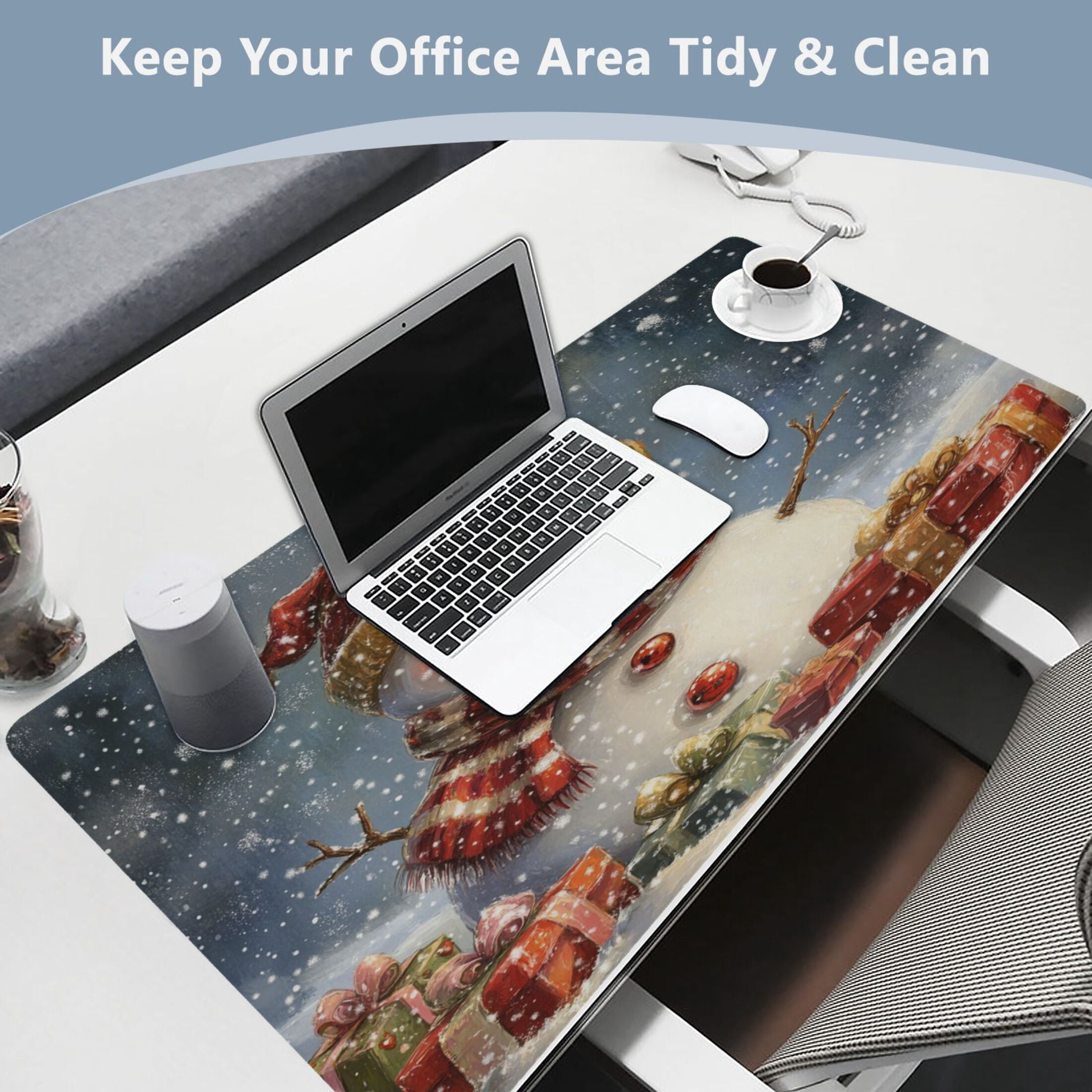 Wobogo Snowman Gift Gaming Mouse Pad Non-slip Leather Desk Mat Water Resist Keyboard Pad for Gamer Office 16.5×35.4in