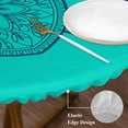 thumbnail image 3 of Turtle Mandalas Round Tablecloth, Fitted Table Cover with Elastic for 45"-54" Round Tables, Boho Modern Abstract Blue Stripe Summer Table Cloth Outdoor Indoor Dinning Party Waterproof Tablecloths, 3 of 7