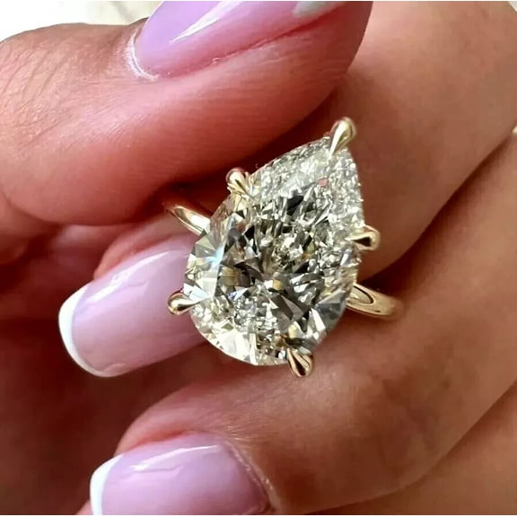 4Ct Pear Cut Lab Created Diamond Wedding Engagement Ring 14k Yellow Gold Plated