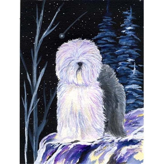 Starry Night Old English Sheepdog Flag - Garden Size, 11 x 15 in.