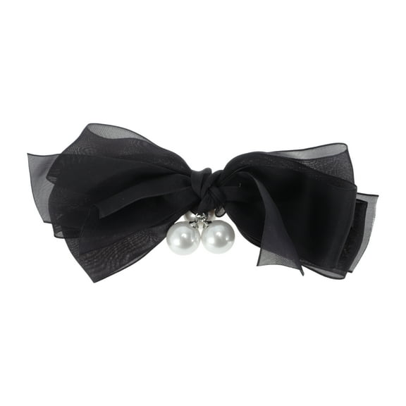 Unique Bargains 1 Pc Hair Barrettes Fashion Bow with Pearls Hair Clip Black