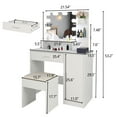 thumbnail image 2 of Vanity Set with 10 LED Bulbs Lighted Mirror, Makeup Table with Cushioned Stool, Dressing Table Dresser Desk with 3 Storage Shelves, 1 Drawer and 1 Cabinet for Women, Girls, Bedroom, White, 2 of 7