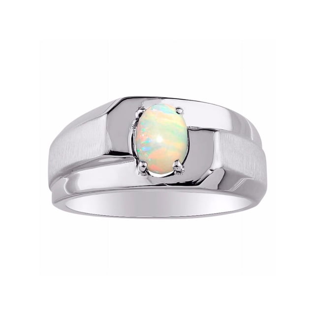 RYLOS Men's Rings 14K White Gold Ring Classic Solitaire 7X5MM Oval Shape Gemstone Designer Band Opal African October Birthstone Rings For Men Size 11