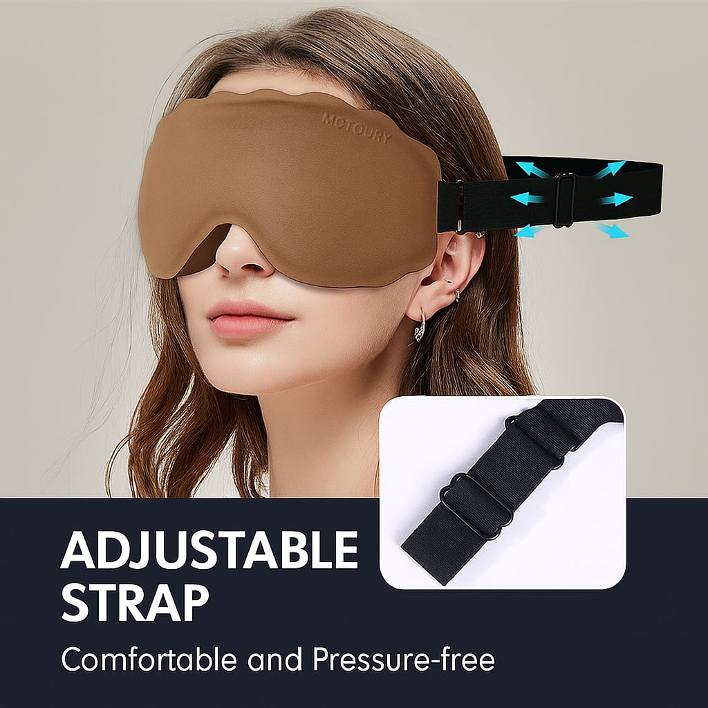 MCTOURY 3D Contoured Sleep Mask for Women & Men – Ultra-Soft Eye Mask with Deep Eye Sockets, Adjustable Strap, Breathable Lightweight Cotton for Travel, Nap, Meditation, Brown