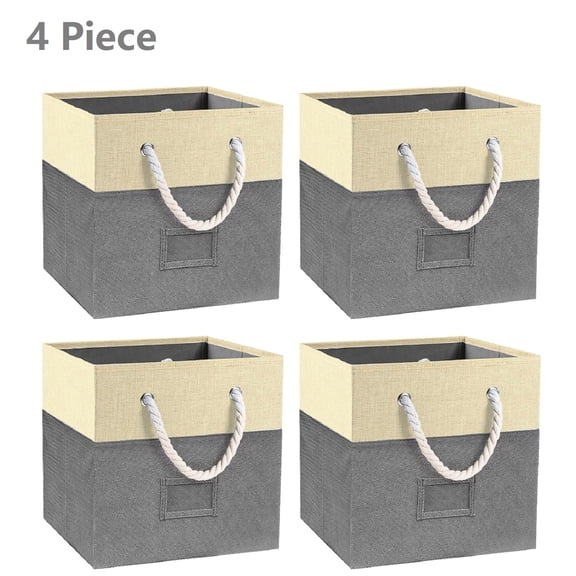 WEETOO 12" Foldable Fabric Storage Bins, 4-Pack with Handles for Closet Shelves Cabinets