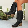 thumbnail image 2 of Women's Fringe Cowboy Boots Round Toe Wide Calf Tassel Western Booties Casual Hidden Wedge Heel Cowgirl Winter Work Boots, 2 of 8