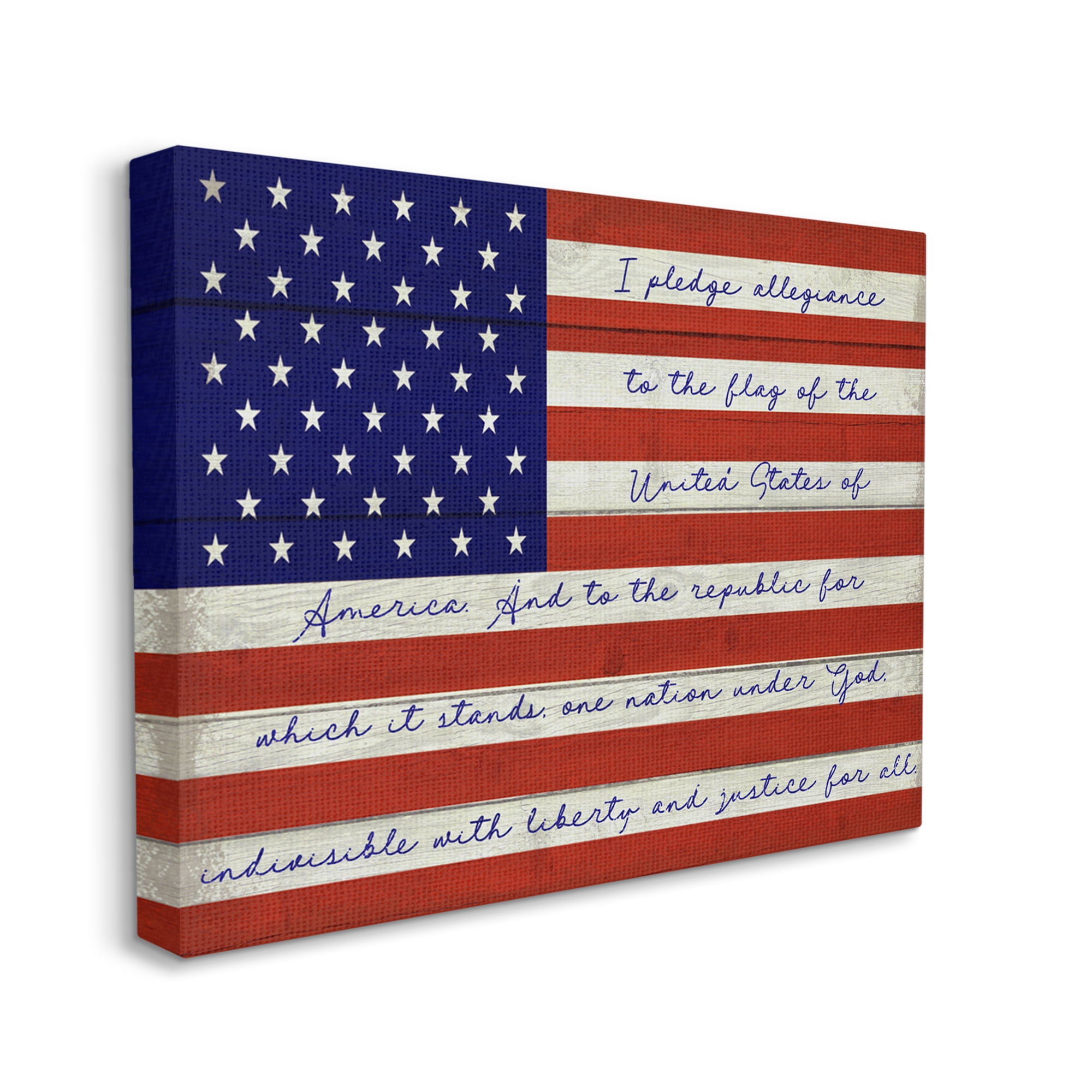Stupell Industries Pledge of Allegiance Flag Inspirational Painting Gallery Wrapped Canvas Print Wall Art, 20 x 16