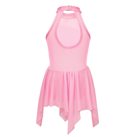 Moggemol Kids Girls Sequin Lyrical Ballet Dance Dress Gymnastics Irregular Skirt Leotard Figure Skating Costume Dancewear Rose 6