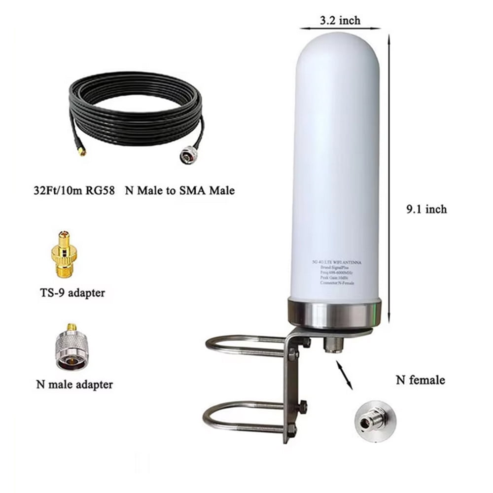 Omni Directional Outdoor 4G 5G LTE Antenna with Higher Gain Longer Range, 10dBi Reception Range
