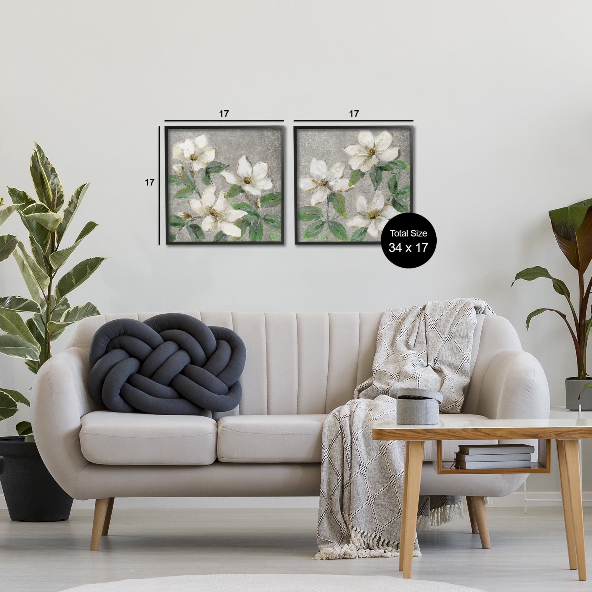Stupell Industries Blooming Ivory Magnolias 2 Piece Black Framed Giclee Art Set, design by Sally Swatland
