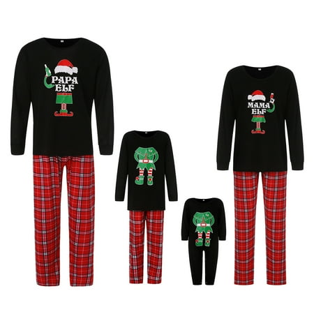 

JBEELATE Christmas Family Matching Pajamas Elf Printed Long-Sleeve Tops with Plaid Pants Set for Adult Kid Baby