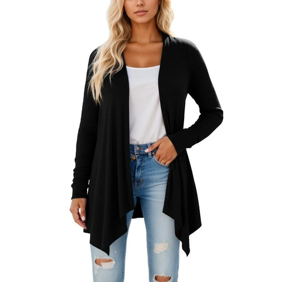 Ediodpoh Long Cardigan Sweaters for Women Solid Color Open Front Knit Sweater Lightweight Fall Winter Outwear Casual Long Sleeve Black S