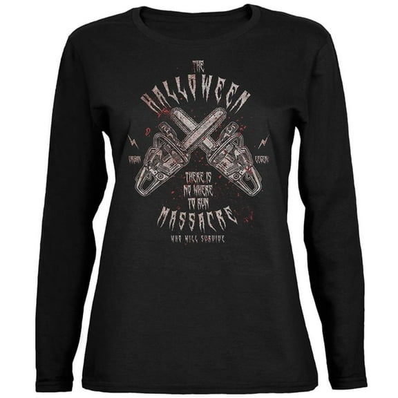 Halloween Chainsaw Massacre Bloody Horror Ladies' Jersey Long-Sleeve Tee Black MD