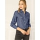 thumbnail image 2 of Blusa De Lunares Cuello Puntiagudo Bolsillos Del Pecho Botón abajo Para Mujer Azul oscuro L, 2 of 6
