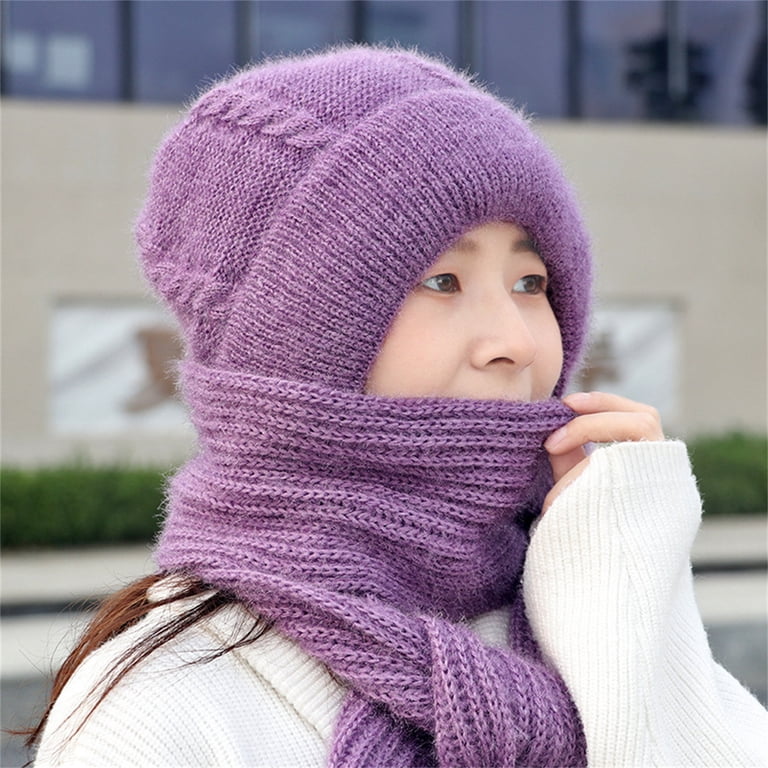 Ljudmp Fuzzy Knit Hooded Scarf For Women 2-in-1 Integrated  display picture 2