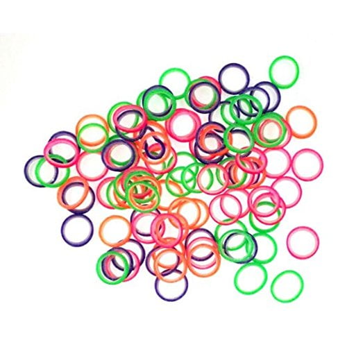 1/4' Inch Orthodontic Elastic Rubber Bands 100 Pack Neon Medium Force 4.5 oz for Bows, Dreadlocks, Dreads, Doll Hair, Braids, Horse Mane Tail, Tooth Gap + Free Elastic Placer for Braces by Cayenas