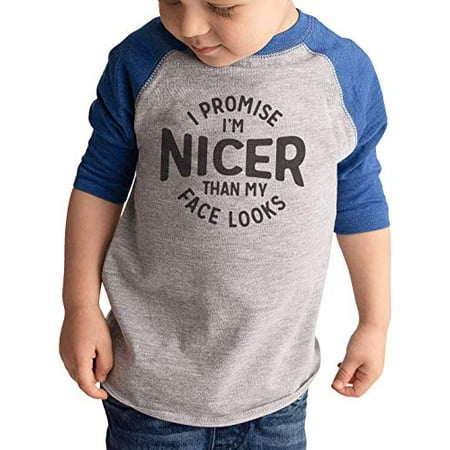 

7 ate 9 Apparel Kid s Sarcastic Nicer Face Blue Raglan