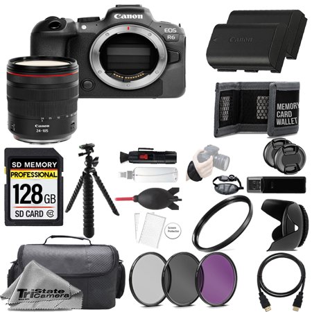 Canon EOS R6 Mirrorless Camera with 24-105mm f/4 Lens+ 128GB + Extra Battery+ 3 PC Filter- Accessory Kit