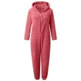 thumbnail image 4 of enyan Girls Fleece Hooded Jumpsuit Fuzzy Flannel Winter Warm Rompers Casual Zip Up Bear Outfits One Piece Cute Preppy Clothes Kids Onesies (Red,4-5 Years), 4 of 4