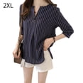 thumbnail image 1 of Qarigey Camisa a rayas Mujer Blusa de verano Cuello Suelta Top casual Prendas para la parte del cuerpo Azul oscuro XXL, 1 of 8