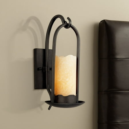 

Franklin Iron Works Hanging Onyx Rustic Wall Light Sconce Espresso Bronze Hardwire 6 1/2 Fixture Faux Candle Glass Shade for Bedroom Bathroom Vanity