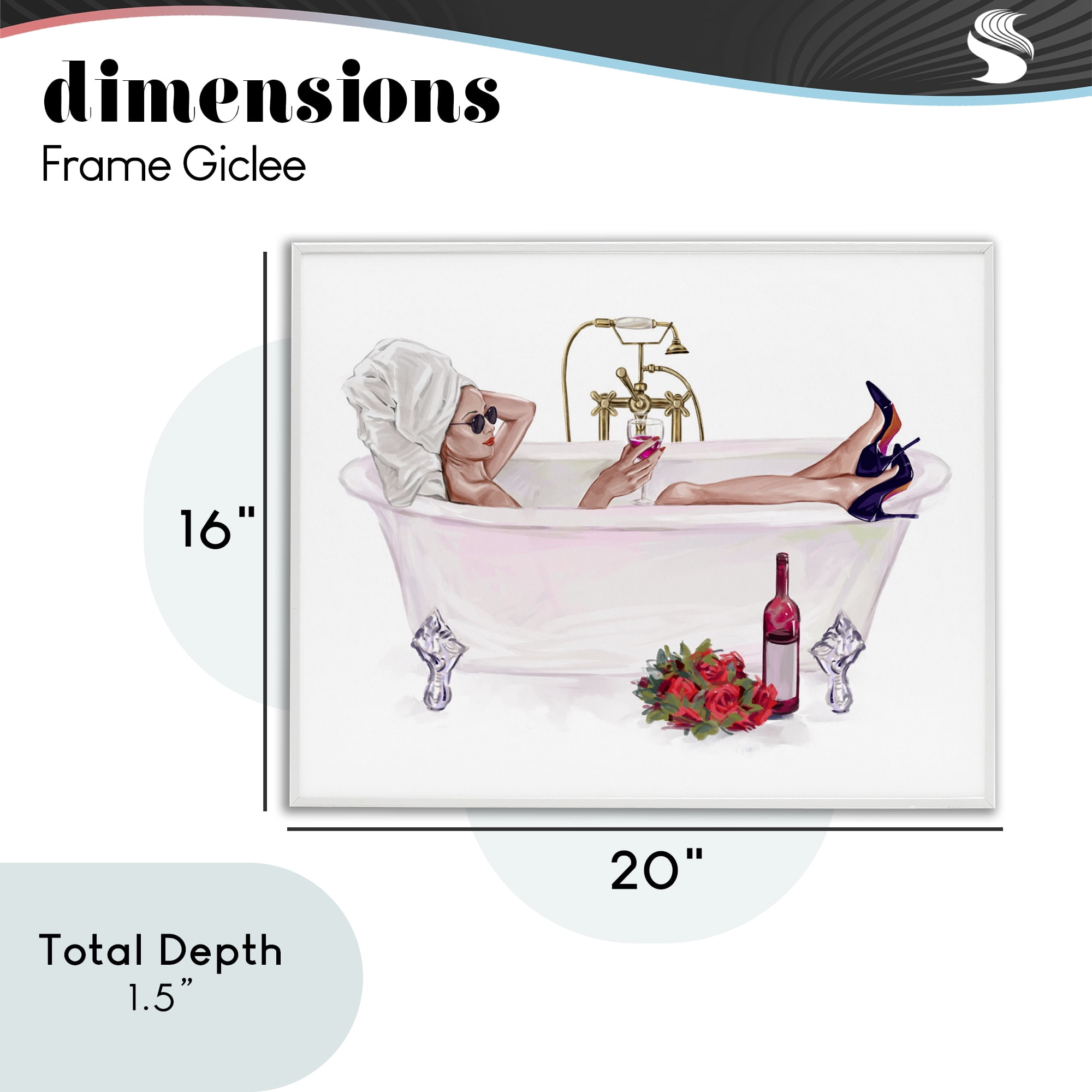 Woman with Wine Bath White Framed Giclee Art, design by Ziwei Li