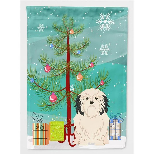 Carolines Treasures BB4144CHF Merry Christmas Tree Lowchen Flag Canvas House Size