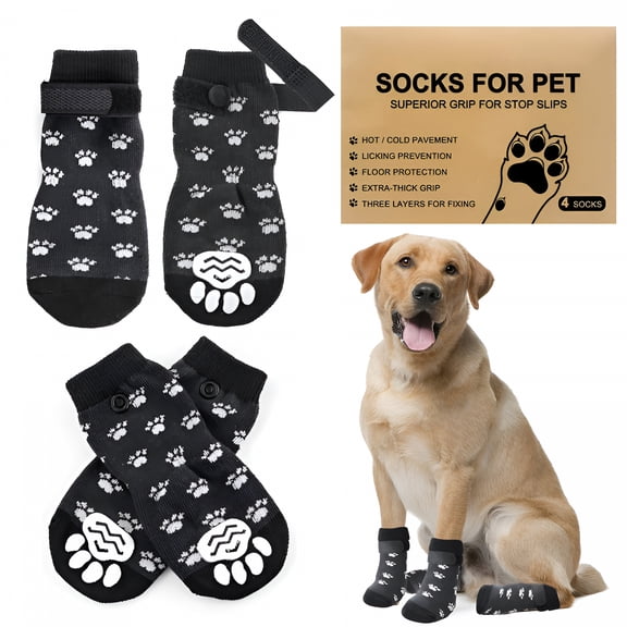 TELOLY Anti-Slip Dog Socks to Prevent Licking Paws, Anti-Slip Dog Socks with Adjustable Straps for Indoor Hardwood Floors, (L)